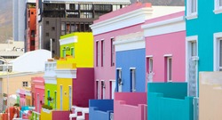 Colorful bright buildings in the historical Bo-Kaap or Malay Quarter district of Cape Town, South Africa