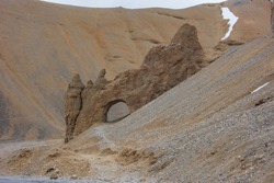 A geographical feature carved by the continuous action of snow and air. Somewhere near Pang village. 