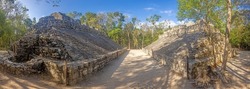 Picture of the historic ball court in the Mexican Inca city of Coba on the Yucatan Peninsula during the day in sunshine