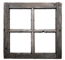 Old window frame isolated on white background.