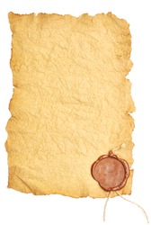 old paper with a wax seal on a white background