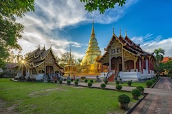 Phra Sing temple,landmark for tourist at Chiang Mai,Thailand.Most favorite landmark for travel Phra Sing temple at night scene.