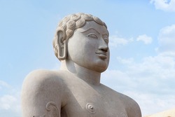 Closeup View Of Gomateshwara Statue, 57-foot High, Gommateshwara statue is dedicated to Jain figure Bahubali, Shravanbelagola, Karnataka, India