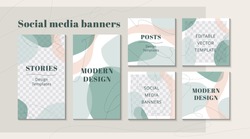 Modern web banner for social media mobile apps, organic design in pastel colors. Stylish social media posts, story and photos. Editable templates with space for text. Vector Illustration