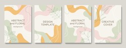 Abstract and floral background template. Contemporary collage with organic shapes and line in pastel colors. Vector Illustration for cover, banner, brochure, poster, flyer and other.