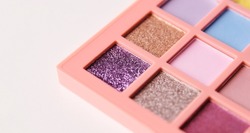 Make up shimmer pigment bright colorful eyeshadow palette. Decorative cosmetics and visage concept.