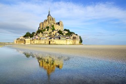 Landscape with Mont Saint Michel abbey. Normandy, France.