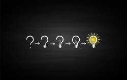 Black Board Illustration with a concept of a question mark converting into a idea light bulb in chalk art - Vector