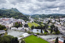 The Sanctuary of Our Lady of Lourdes or the Domain and river Gave de Pau. The Hautes-Pyrenees department in the Occitanie region in south-western France