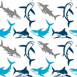 Sharks silhouettes seamless pattern. Elegant seamless pattern with abstract shark symbols, design elements. Can be used for invitations, greeting cards, scrapbooking, print, gift wrap, manufacturing.