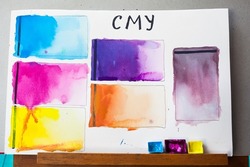Cyan Magenta Yellow color scheme mixing palette