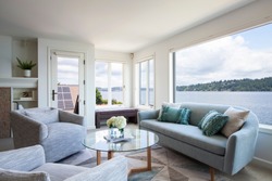 Luxury Interior Sitting Room with Stunning Lake View