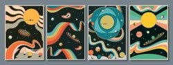 Psychedelic Space 1960s Style Backgrounds, Illustrations, Covers, Posters Templates