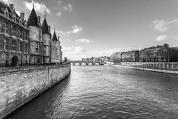 Stone embankment of the river Seine in the center of Paris, France, Europe
