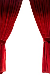 Red theater curtain. Theater curtain with white background.