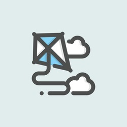  kite icon, isolated autumn colored outline icon in light blue background, perfect for website, blog, logo, graphic design, social media, UI, mobile app