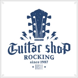 Retro styled guitar shop logo. Music icon for audio store, branding or poster.