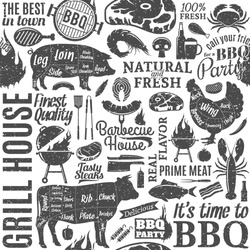 Retro styled typographic vector barbecue seamless pattern or background.