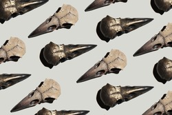 many bird skulls pattern. witchcraft concept