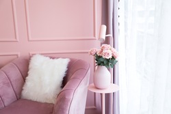 pastel sweet pink living room .