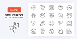 Set of thin line icons of healthy, organic food and diet. Outline symbol collection. Editable vector stroke. 256x256 Pixel Perfect scalable to 128px, 64px...