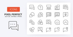 Chat bubbles, communication concepts. Thin line icon set. Outline symbol collection. Editable vector stroke.