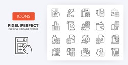 Accounting, finances. Thin line icon set. Outline symbol collection. Editable vector stroke. 