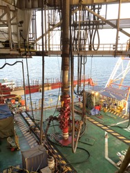BOP from jack up rig set on main deck of wellhead platform