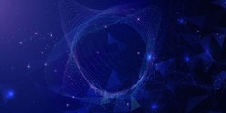 Abstract wave shape on a low-polygonal triangular background for design on the topic of cyberspace, big data, metaverse, network security, data transfer on dark blue abstract cyberspace background.