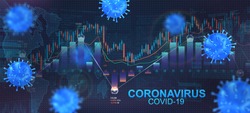 The impact of coronavirus on the stock exchange and the global economy. Economic fallout, markets plunging because of the coronavirus, Covid-19 that flies among the graphs. Vector illustration
