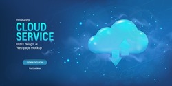 Web banner Cloud Storage. Blue illustration digital service or application with data exchange for hosting or cloud service. Working with a remote server, big data for sites, networks or programs.
