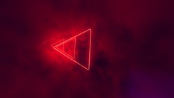 Red neon triangles in clouds. 