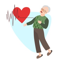 An elderly man holds her heart. Heart attack
