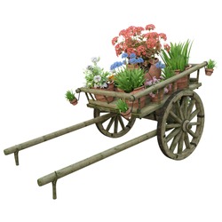 Wooden cart with pots and flowers as decor