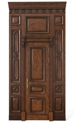 Classic door with wood paneling for interiors of houses, study rooms, living rooms