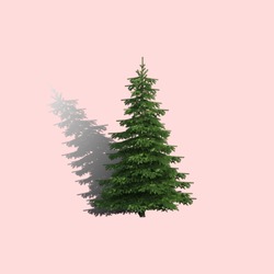  Christmas tree on pink pastel background.