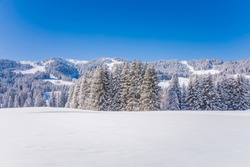 Alpine winter landscape at la Livraz Megève France