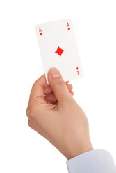 Woman's with hand keeping playing card.