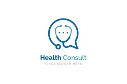 Health consult logo design template. Stethoscope isolated on bubble chat symbol