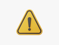3D Realistic yellow triangle warning sign front view vector illustration.