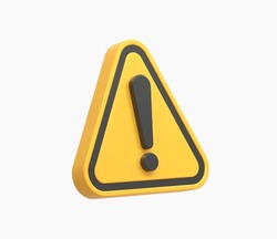 3D Realistic yellow triangle warning sign vector illustration.