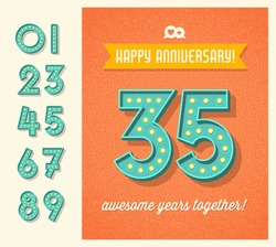 Happy Anniversary card or banner design with set of lighted retro numbers. easy to edit.