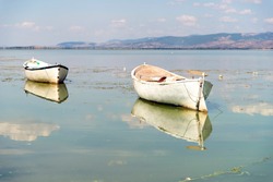 Old fishing boats on the lake