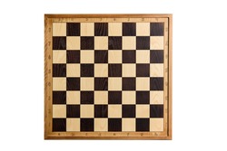 Chess board isolated on white background. Wooden chess board, shot from above.