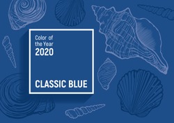 Classic blue - color of the year 2020. Pantone 19-4052. Trendy vector background with square frame.