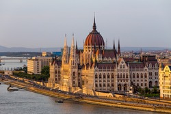 Parliament in Budapest at sunset, Hungary