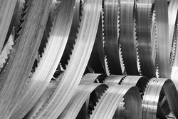 Abstract Black and white photography of many Band saw blades