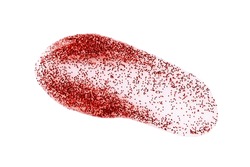 Abstract red glitter beauty smear isolated on white background. Holiday lip gloss or nail polish smear.