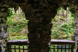 stone window in Tollymore Forest Park