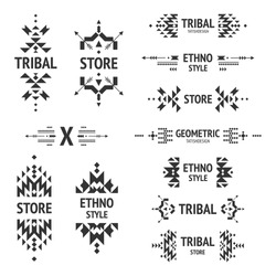Set of abstract logo with tribal, ethnic, geometric elements, hipster, business label, navajo style isolated on white background